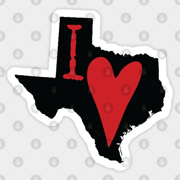 I Heart Texas, I Love Texas - Black and Red Sticker by PelagiosCorner